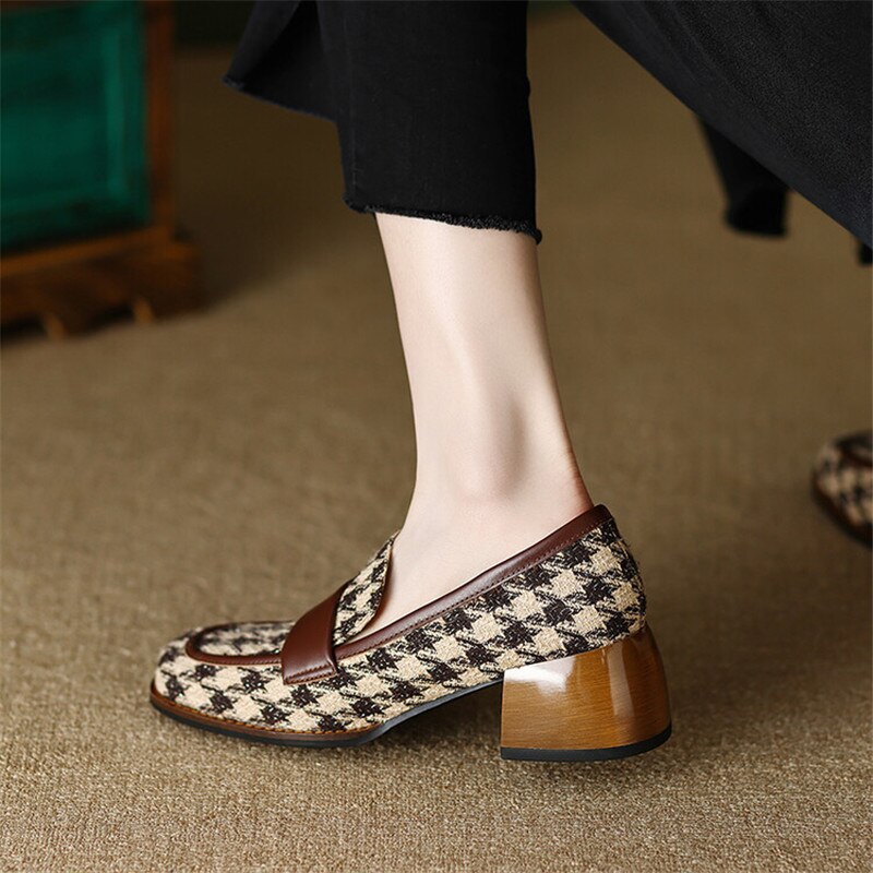 2023 New Spring Women Shoes Mixed Color Loafers Round Toe High Heels Chunky Heel Women Pumps Shoes for Women Ladies Zaptos Mujer - Executive-Skincare