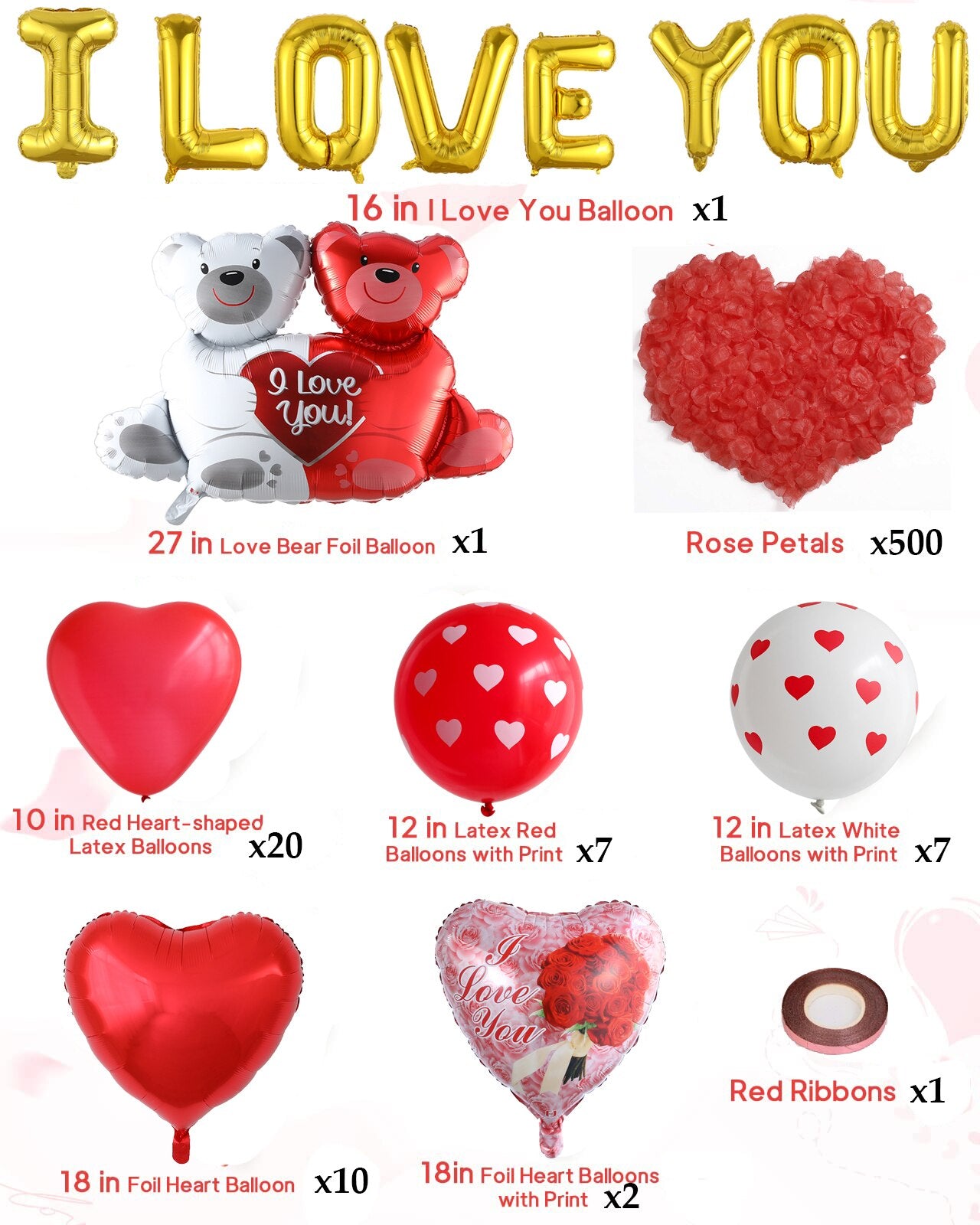 1Set Valentine&#39;s Day I Love You Hug Bear Balloons Foil Heart Balloon for Wedding Party Decoration Baby Shower Birthday Supplies - Executive-Skincare