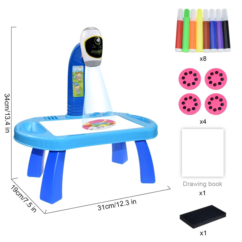 Children Led Projector Art Drawing Table Toys Kids Painting Board Desk Arts Crafts Educational Learning Paint Tools Toy for Girl - Executive-Skincare