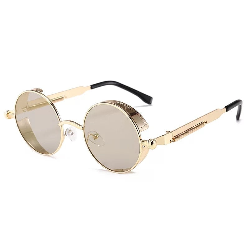 Classic Gothic Steampunk Sunglasses Luxury Brand Designer High Quality Men and Women Retro Round Metal Frame Sunglasses UV400 - Executive-Skincare