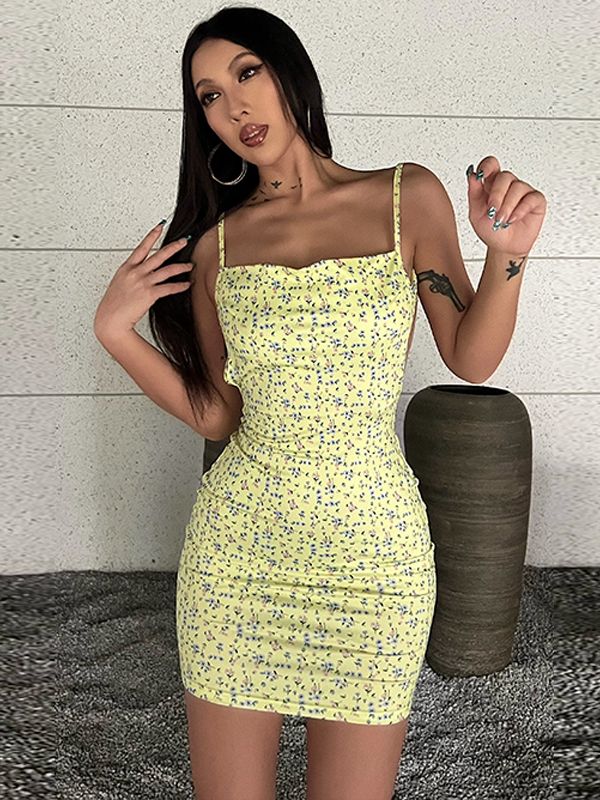 Hugcitar Flower Print Slip Sleeveless Backless Slim Sexy Maxi Dress 2022 Spring Women Elegant Streetwear Party Clothing Concise - Executive-Skincare