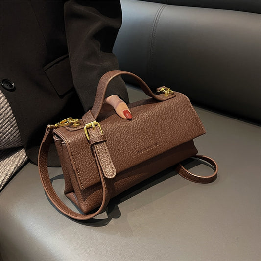 Ladies autumn and winter new handbag double layer ladies bag solid color retro messenger bag casual mobile phone bag - Executive-Skincare