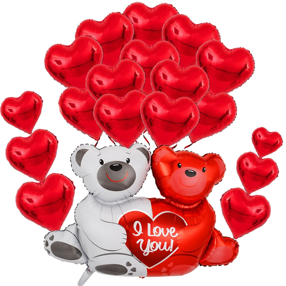 Big Red Heart Balloons Love Bear Balloons Romantic Decorations Teddy Bear Balloons Valentines Balloons Wedding Party Decortion - Executive-Skincare