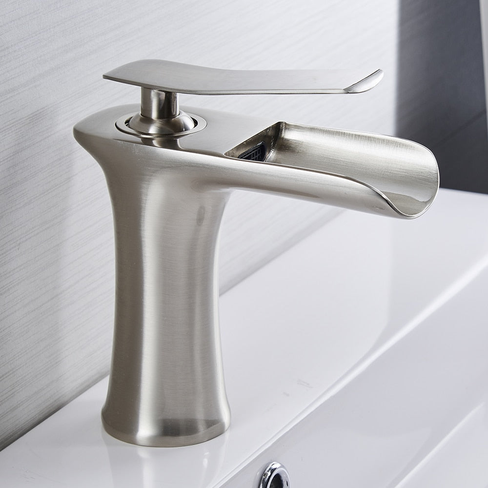 Basin Faucets Waterfall Bathroom Faucet Single handle Basin Mixer Tap Bath Antique Faucet Brass Sink Water Crane Silver 6009 - Executive-Skincare