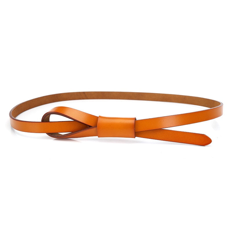 RAINIE SEAN Thin Real Leather Women Belt Korean Casual Ladies Knot Belts for Dresses Autumn Camel Self Tie Strap Accessories - Executive-Skincare