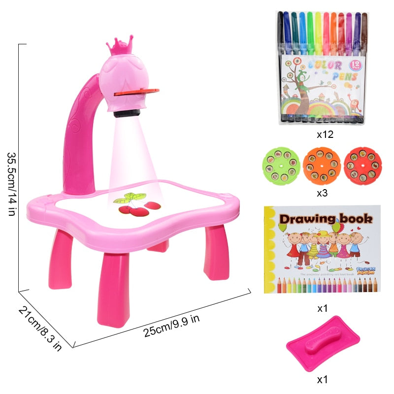 Children Led Projector Art Drawing Table Toys Kids Painting Board Desk Arts Crafts Educational Learning Paint Tools Toy for Girl - Executive-Skincare