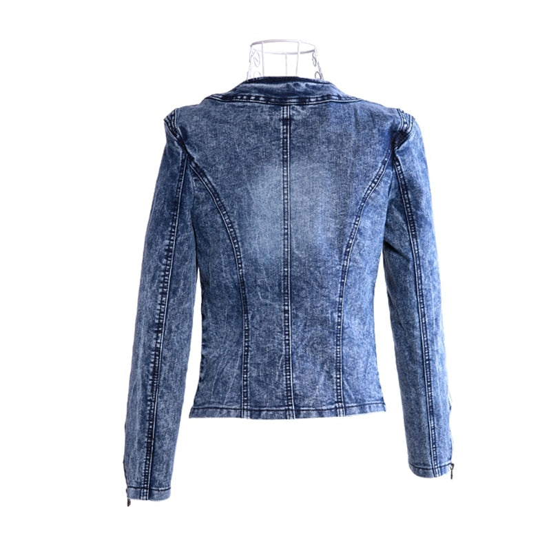 FMFSSOM New Spring Antumn Denim Jackets Vintage Diamonds Casual Coat Women's Denim Jacket Basis Tops Outerwear Jeans - Executive-Skincare