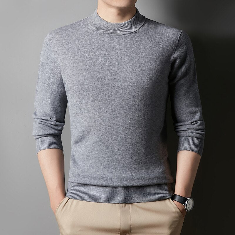 Autumn Winter Men&#39;s Half Turtleneck Warm Sweater Fashion Casual Thick Knitted Pullover Solid Bottoming Shirt Male Brand Clothing - Executive-Skincare