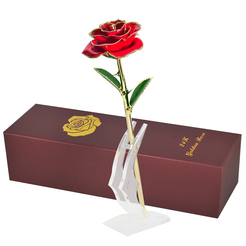 Gifts for Women 24k Gold Dipped Rose with Stand Eternal Flowers Forever Love In Box Girlfriend Wedding Christmas Gifts for Her - Executive-Skincare