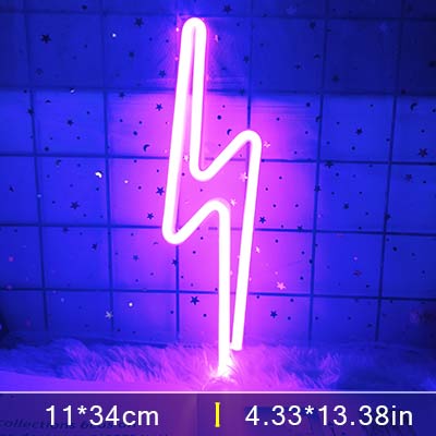 LED Home Neon Lightning Shaped Sign Neon Fulmination Light USB Decorative Light Wall Decor for Kids Baby Room Wedding Party - Executive-Skincare