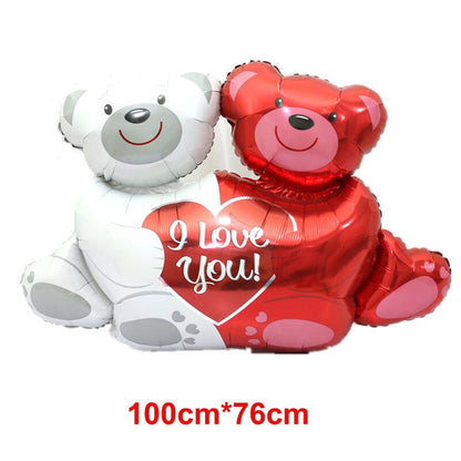 Big Red Heart Balloons Love Bear Balloons Romantic Decorations Teddy Bear Balloons Valentines Balloons Wedding Party Decortion - Executive-Skincare