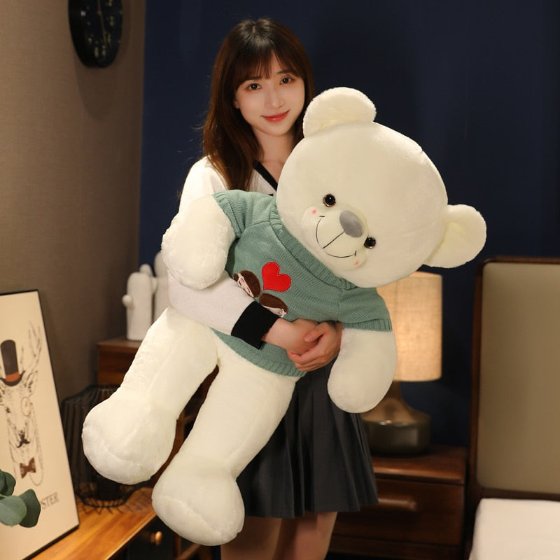 80/110cm Giant Sweater Teddy Bear Plush Toy Stuffed Soft Plushie Lovers Bear Valentine Gift for Girlfriend Appease Toys for Kids - Executive-Skincare