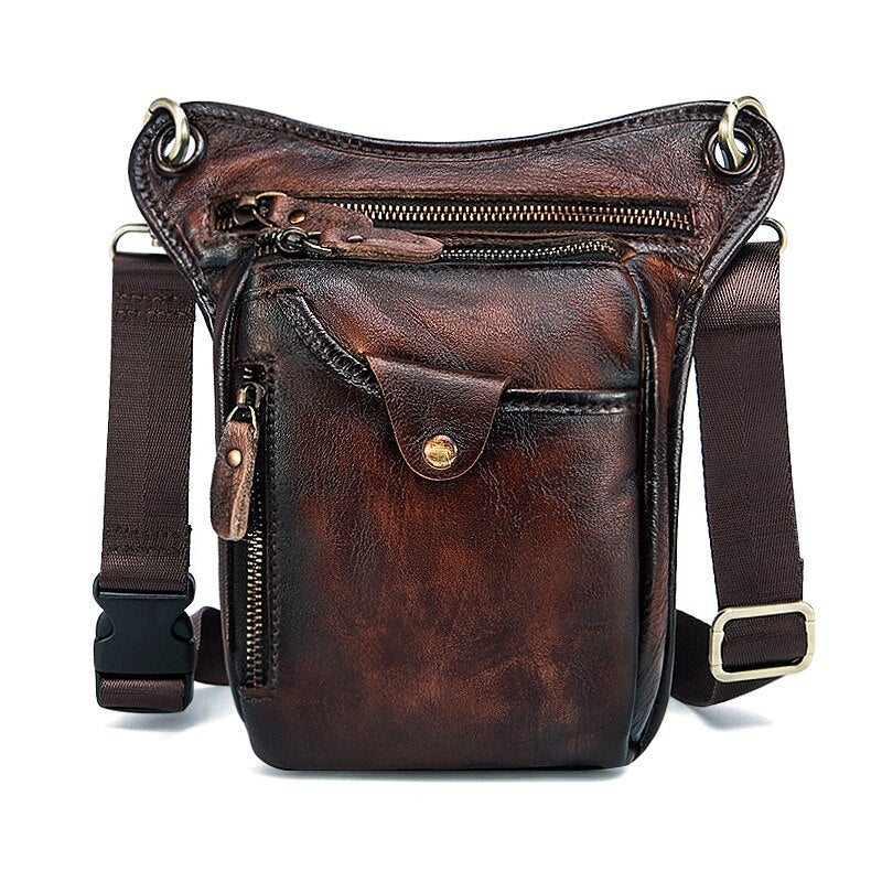 Genuine Real Leather Men Design Casual Messenger Crossbody Sling Bag Fashion Waist Belt Pack Leg Drop Bag Phone Pouch 211-5 - Executive-Skincare