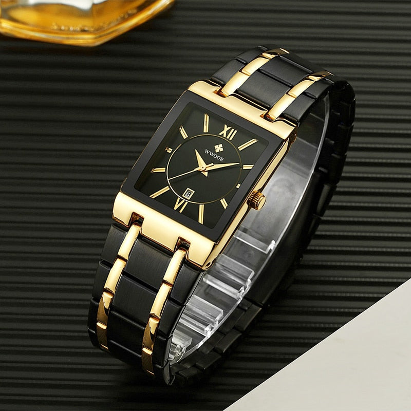 Relogio Masculino WWOOR Gold Watch Men Square Mens Watches Top Brand Luxury Golden Quartz Stainless Steel Waterproof Wrist Watch - Executive-Skincare