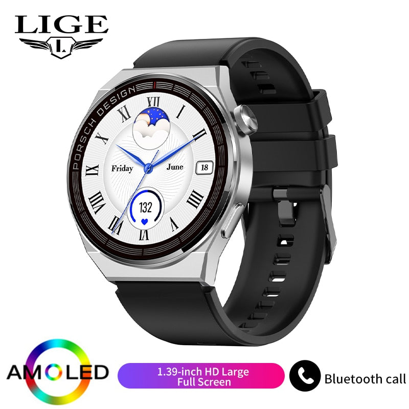 LIGE New Smart Watch Men AMOLED 390*390 HD Screen Always Display Time Fitness Bracelet Waterproof Stainless Steel Smartwatch Men - Executive-Skincare