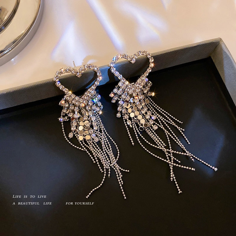 New Long Crystal Tassel Drop Earrings for Women Rhinestone Shiny Hanging Dangle Earrings Wedding Party Jewelry Gift 2022 - Executive-Skincare