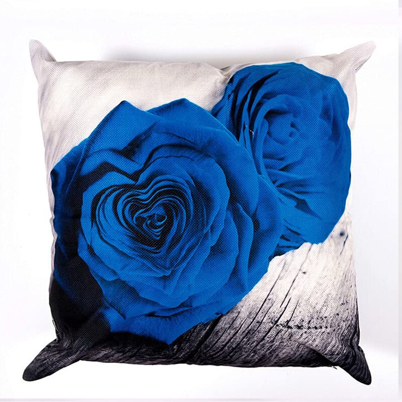 Blue Rose Linen Pillowcase 40*40 Living Room Sofa Cushion Cover 60*60 Home Decoration Pillowcase Valentine&#39;s Day Gift - Executive-Skincare