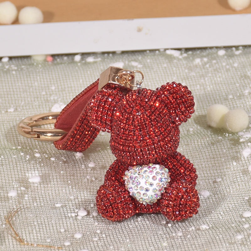 keychain cute diamond-encrusted bear car key pendant diamond female high-end personality bag pendant Valentine&#39;s Day present - Executive-Skincare