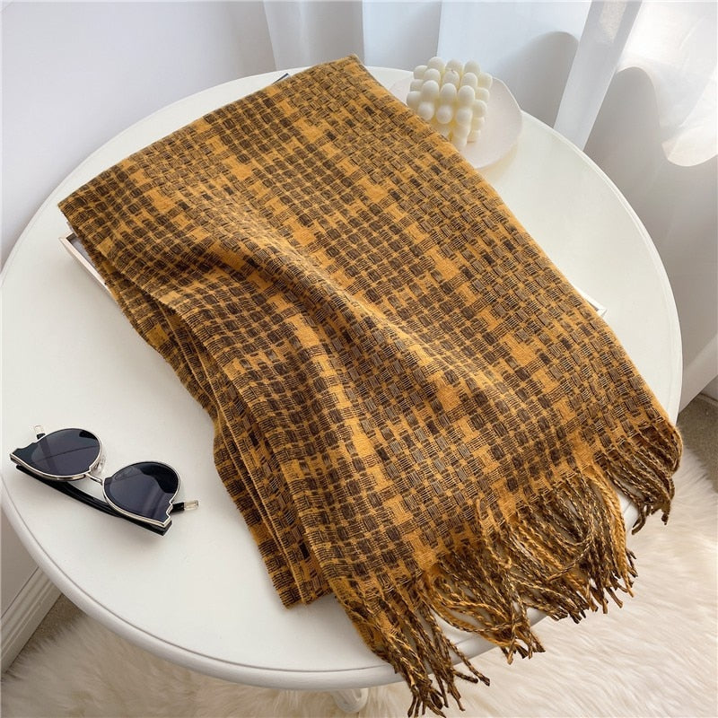 Luxury Plaid Scarf Winter Warm Cashmere Women Long Pashmina Foulard Female Scarves Lady Tassel Shawl Wraps 2022 Design New - Executive-Skincare