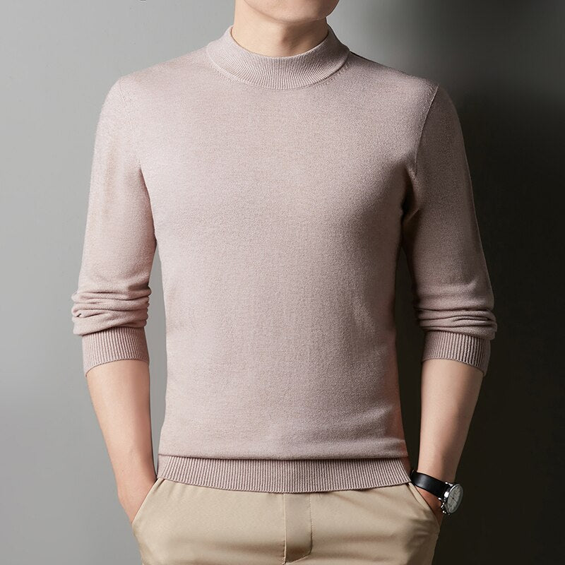 Autumn Winter Men&#39;s Half Turtleneck Warm Sweater Fashion Casual Thick Knitted Pullover Solid Bottoming Shirt Male Brand Clothing - Executive-Skincare