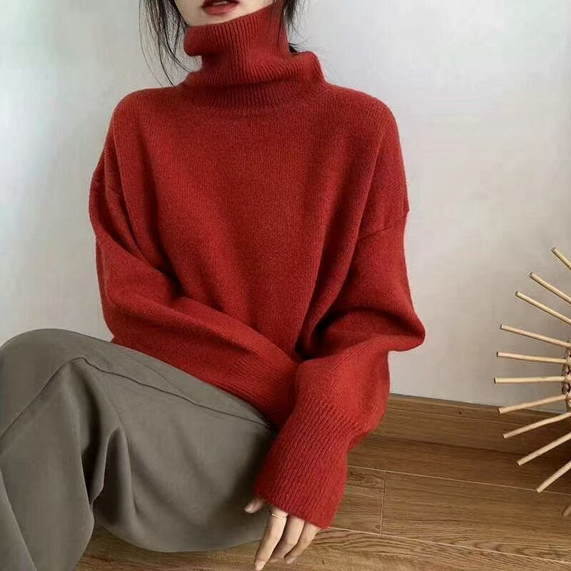 WYWM Turtle Neck Cashmere Sweater Women Korean Style Loose Warm Knitted Pullover 2021 Winter Outwear Lazy Oaf Female Jumpers - Executive-Skincare