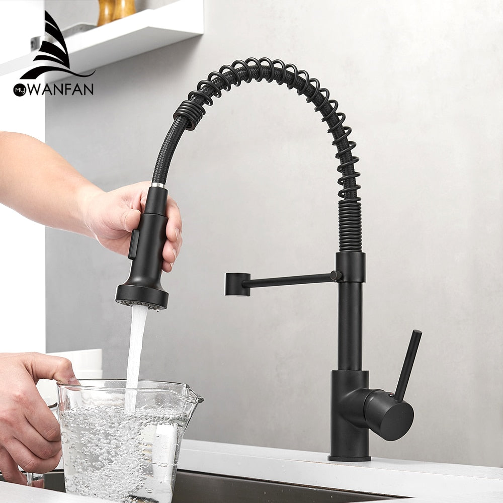 Kitchen Faucets Brush Brass Faucets for Kitchen Sink  Single Lever Pull Out Spring Spout Mixers Tap Hot Cold Water Crane 9009 - Executive-Skincare