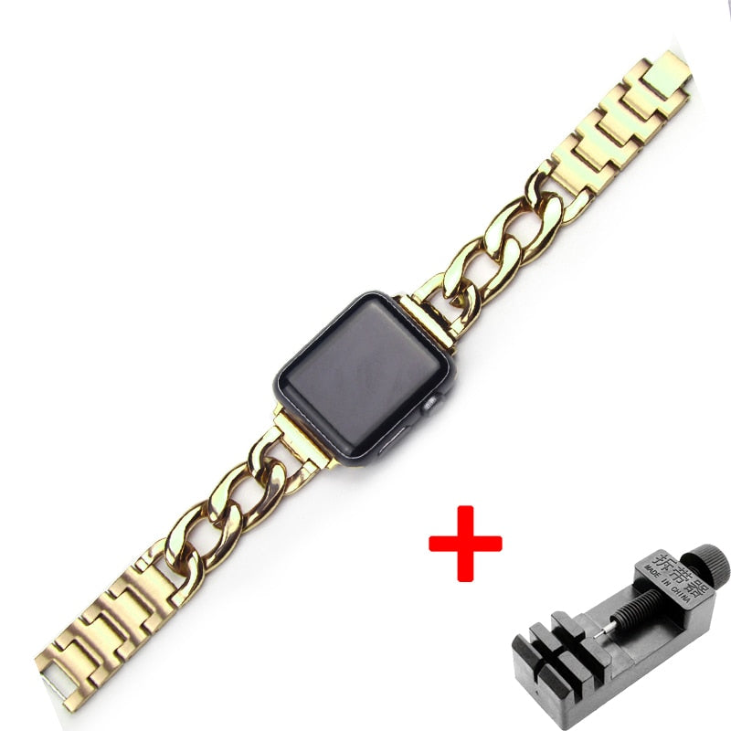 Denim chain Strap Stainless Steel Band for Apple Watch 8 6 SE 5 4 40mm 44mm Watchband Bracelet for Iwatch Series 7 6 5 4 3 38 42 - Executive-Skincare