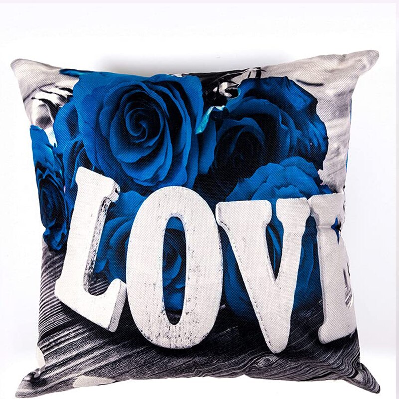 Blue Rose Linen Pillowcase 40*40 Living Room Sofa Cushion Cover 60*60 Home Decoration Pillowcase Valentine&#39;s Day Gift - Executive-Skincare