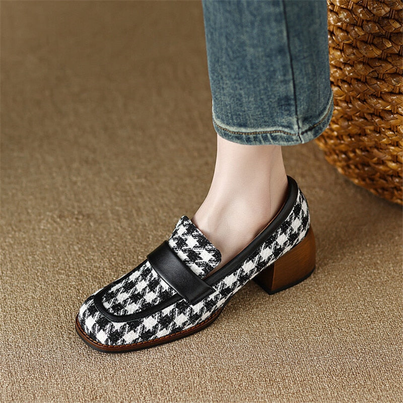 2023 New Spring Women Shoes Mixed Color Loafers Round Toe High Heels Chunky Heel Women Pumps Shoes for Women Ladies Zaptos Mujer - Executive-Skincare