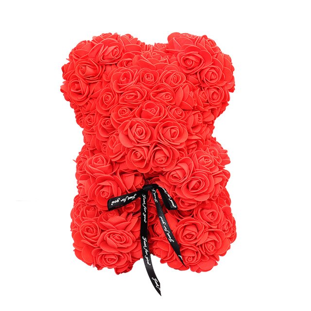 Drop shipping Valentines Day Gift 25cm Red Bear Rose and Rose Teddy Dog Flower Artificial Deco Christmas Gift Mother &#39;s gift - Executive-Skincare