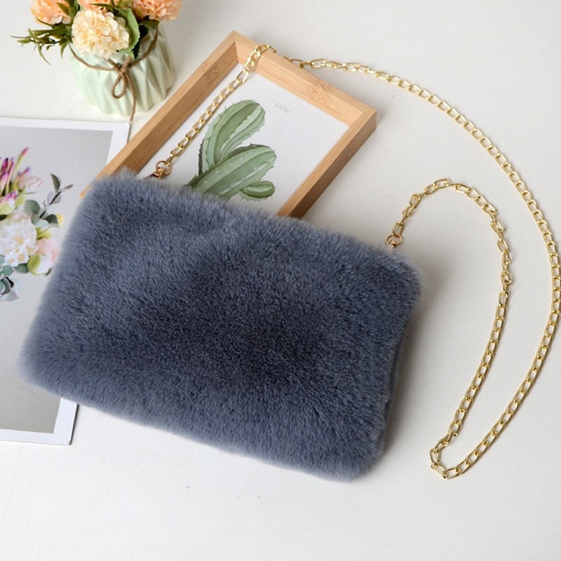 New Lady Girl Pretty Cute Faux Rabbit Fur Handbag Shoulder Messenger Bag Tote Fashion Women Long Fur Grass Handbag Messenger Bag - Executive-Skincare