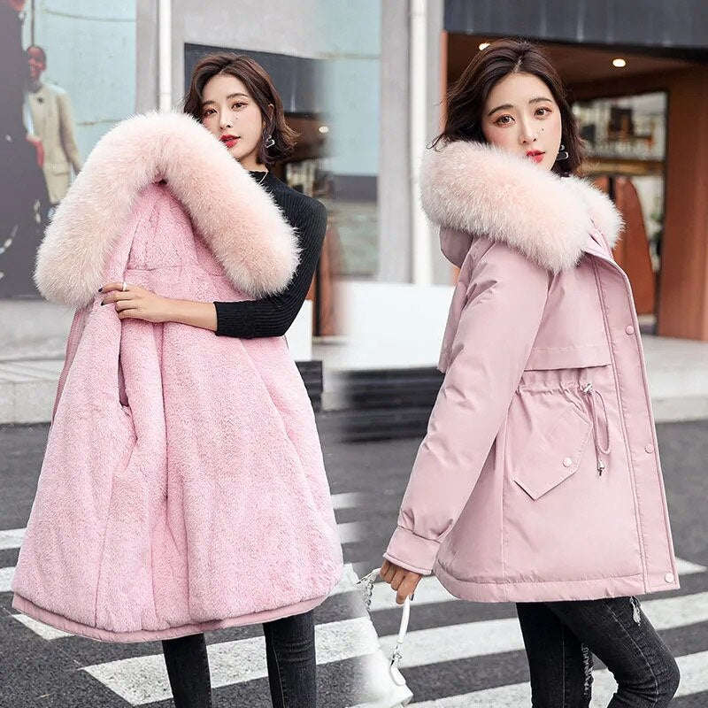 Women Parka 2022 New Winter Jacket Fashion Long Coat Wool Liner Hooded Parkas Fur Collar Warm Jackets Snow Wear Padded Clothes - Executive-Skincare