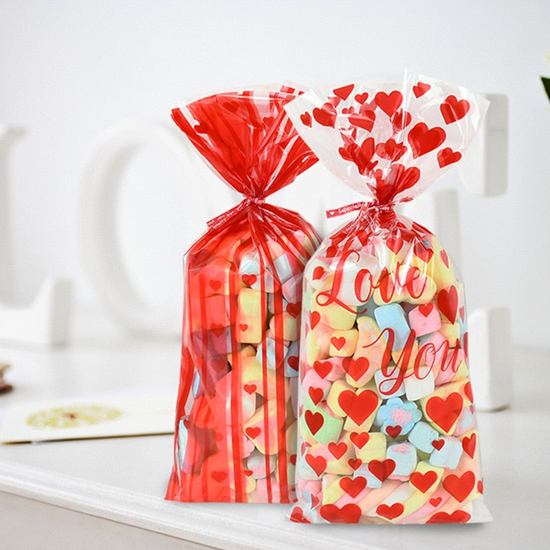 60pcs/lot Red Heart Love Design Candy Bag Plastic Transparent Cellophone Gift Bags For Valentine&#39;s Day Wedding Party Decoration - Executive-Skincare