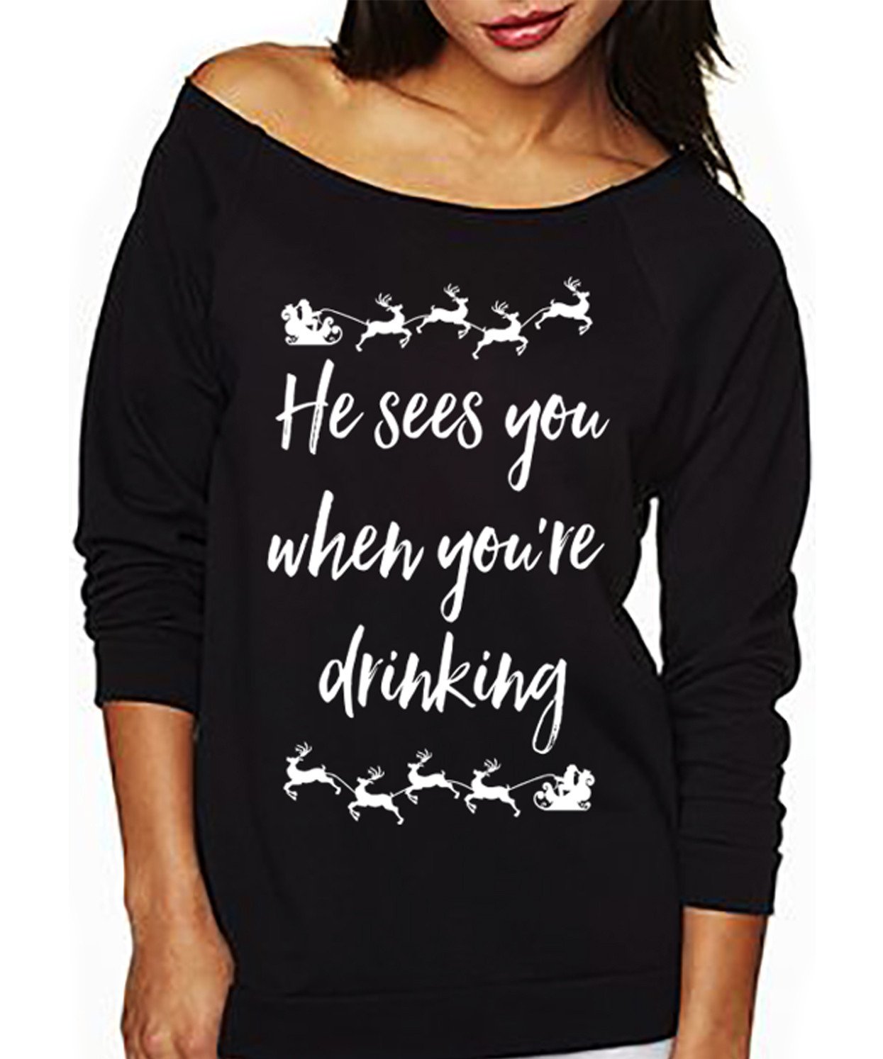 He Sees You When You're Drinking CHRISTMAS Sweater Black - Executive-Skincare