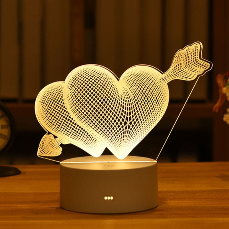 Romantic Love 3D Acrylic Led Lamp for Home Children&#39;s Night Light Table Lamp Birthday Party Decor Valentine&#39;s Day Bedside Lamp - Executive-Skincare