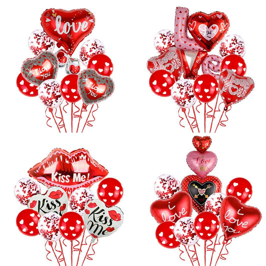 9Pcs Red Heart Love Foil Balloon Kit for Valentine&#39;s Day/Wedding Mariage Party Decorations I Love You Kiss Lips Ballons - Executive-Skincare