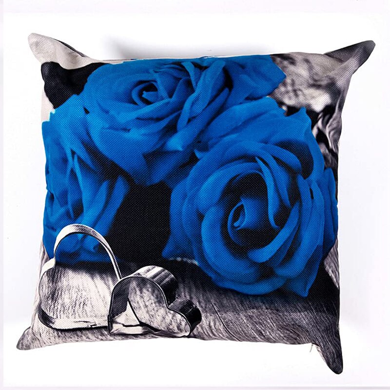 Blue Rose Linen Pillowcase 40*40 Living Room Sofa Cushion Cover 60*60 Home Decoration Pillowcase Valentine&#39;s Day Gift - Executive-Skincare