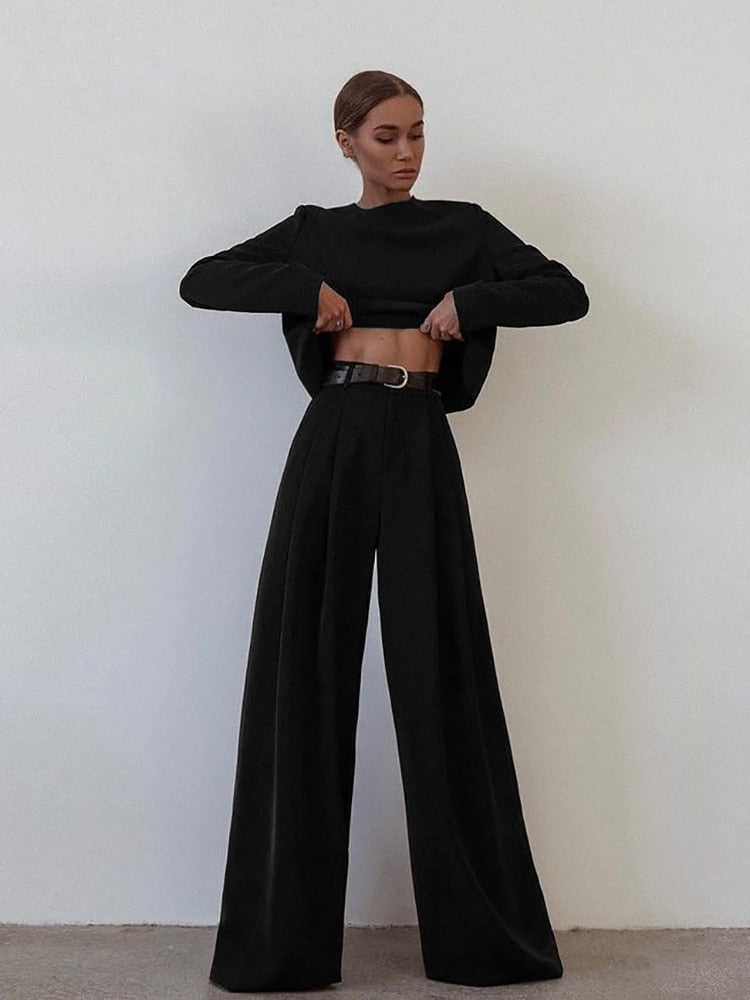 Mnealways18 Classic Wide Pants Floor-Length Pleated Loose Women Trousers Spring Wide Leg Pants Vintage Female Palazzo Pants 2022 - Executive-Skincare