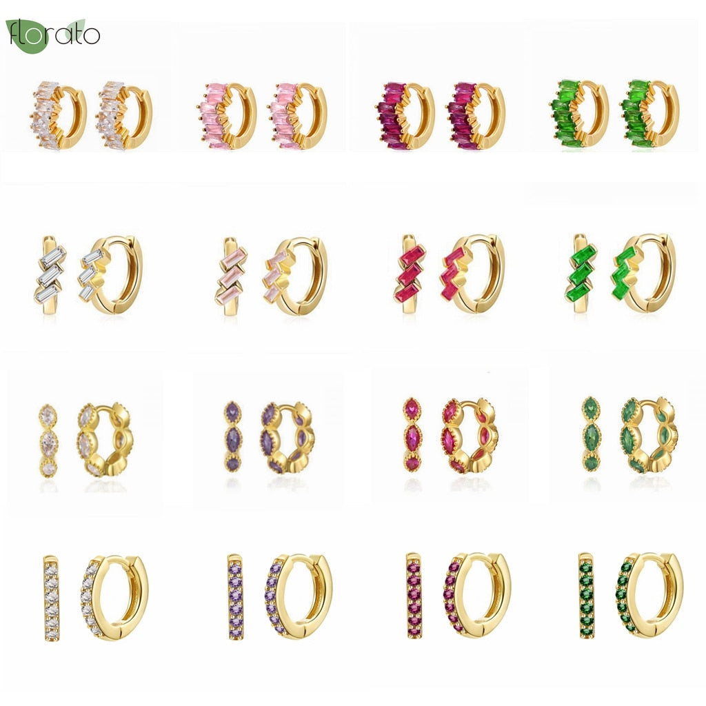 Vibrant Multicolour CZ Crystal Hoop Earrings in 925 Sterling Silver - Luxurious Gift for Her