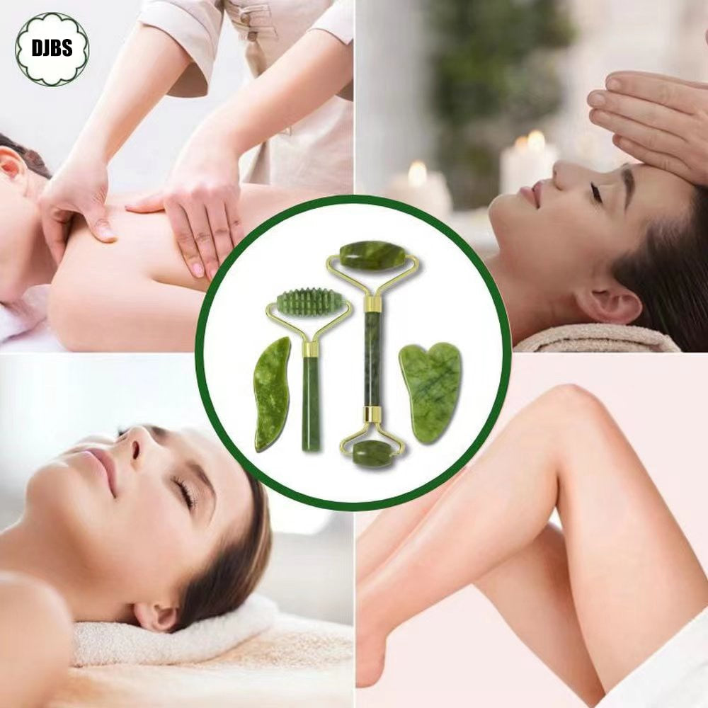 Natural Jade Roller Gua Sha Massager Tool Sets For Face Gouache Scraper Roller Set Facial Skin Care Beauty Health Massage Tools - Executive-Skincare