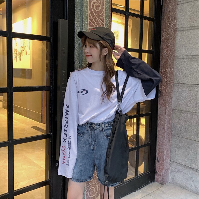 harajuku Long Sleeve T Shirt girl Christmas Topspring autumn embroidery stripe Tops Tees Women full Sleeve T-shirt Casual Female - Executive-Skincare