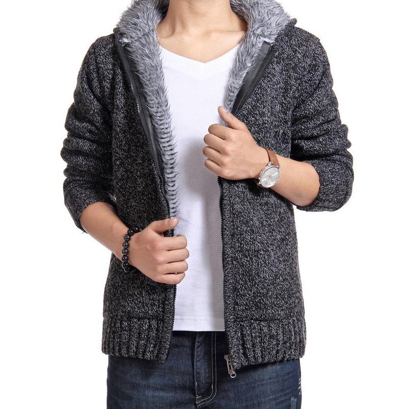 Autumn Winter Men&#39;s Thick Sweatercoat Collar Zipper Sweater Coat Outerwear Winter Fleece Cashmere Liner SweatersTurn-down Collar - Executive-Skincare