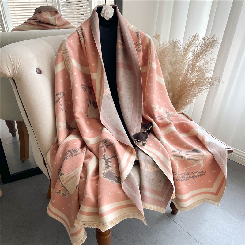 Fashion Winter Warm Cashmere Shawl Scarf for Women Design Neckerchief Pashmina Head Scarves Wrap Femal Poncho Echarpe Bandana - Executive-Skincare