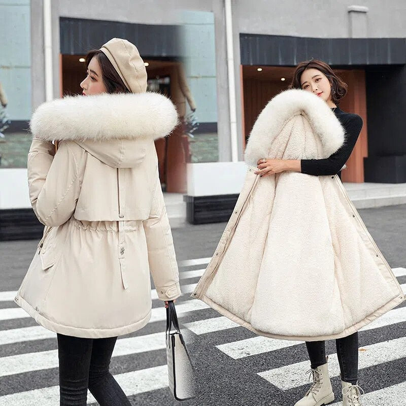 Women Parka 2022 New Winter Jacket Fashion Long Coat Wool Liner Hooded Parkas Fur Collar Warm Jackets Snow Wear Padded Clothes - Executive-Skincare