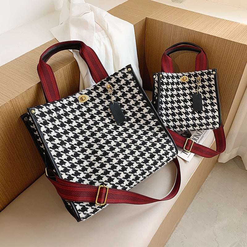 Fashion Houndstooth Handbags Luxury Designer Tote Brand Women&#39;s Bag Large Canvas Shoulder Crossbody Bag Travel Shopper Bag Purse - Executive-Skincare