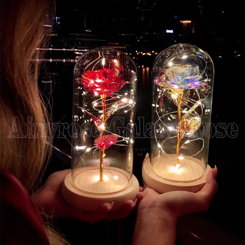 Christmas Gift Beauty and The Beast Preserved Roses In Glass Galaxy Rose Flower LED Light Artificial Flower Gift for Women Girls - Executive-Skincare