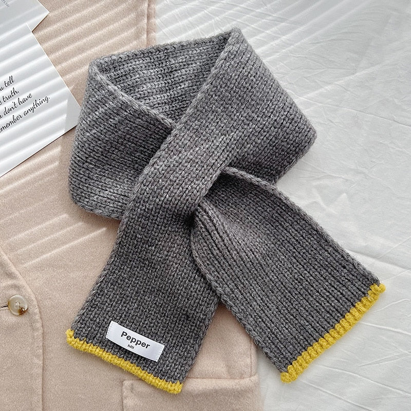 Korean Women Color Blocking College Style Wool Cross Knitted Scarf Female Winter Neck Protection Soft Windproof Warm Shawl V64 - Executive-Skincare