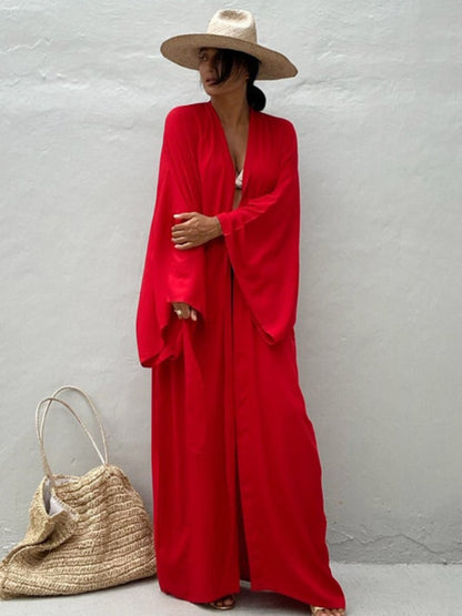 Solid Beach Cover Up Women Self Belted Wrap Kimono Dress Swimsuit 2022 New Robe Summer Beachwear Factory Supply - Executive-Skincare