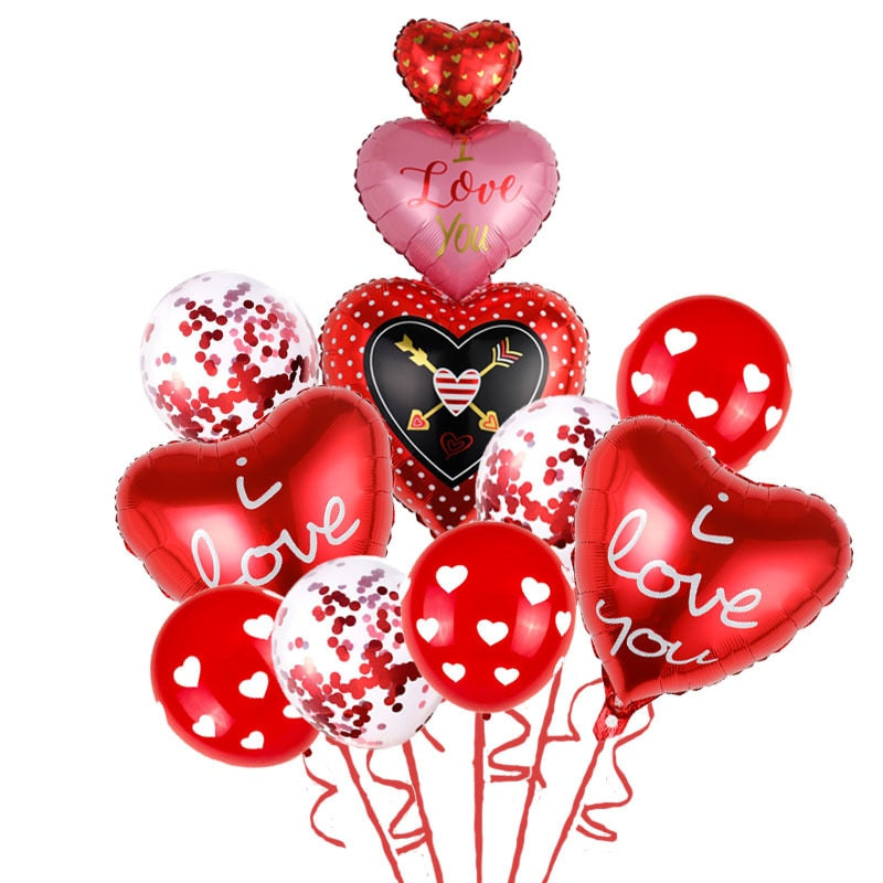 9Pcs Red Heart Love Foil Balloon Kit for Valentine&#39;s Day/Wedding Mariage Party Decorations I Love You Kiss Lips Ballons - Executive-Skincare