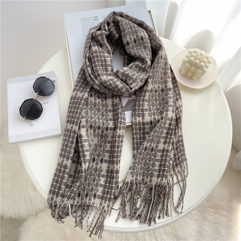 Luxury Plaid Scarf Winter Warm Cashmere Women Long Pashmina Foulard Female Scarves Lady Tassel Shawl Wraps 2022 Design New - Executive-Skincare